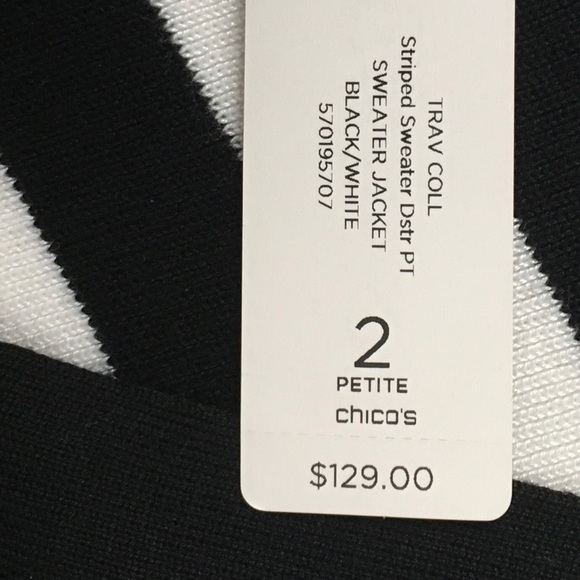 Chico’s Travelers Striped Sweater Duster Black and White - Picture 9 of 9